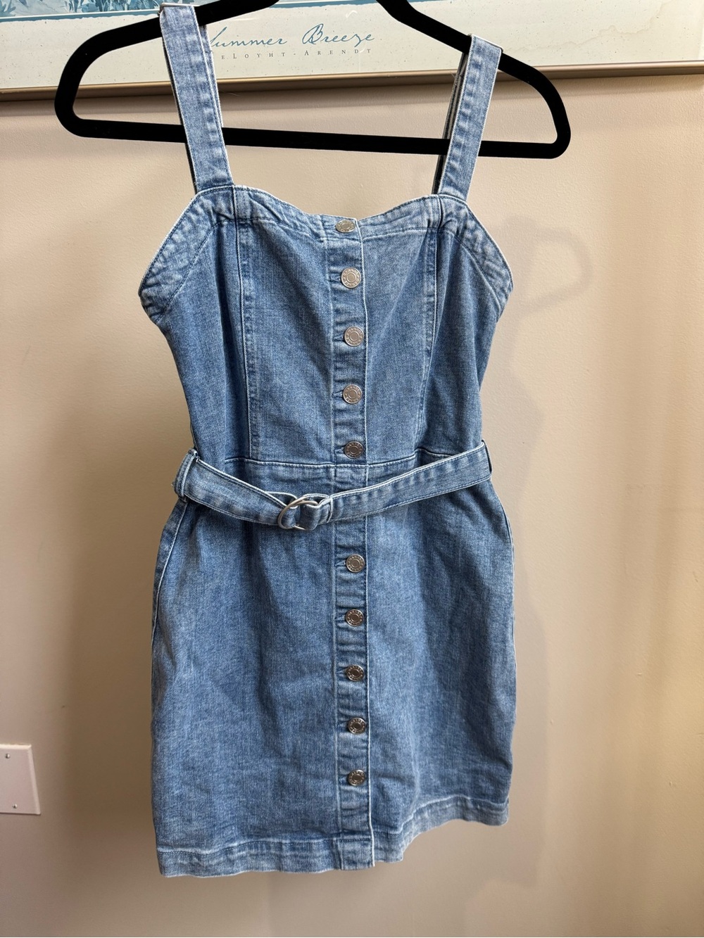 Garage Light Blue Denim Mini Dress with Belt